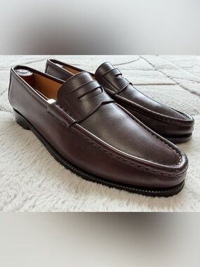 $1,150 Brioni Classic Brown Leather Penny Loafers 8.5